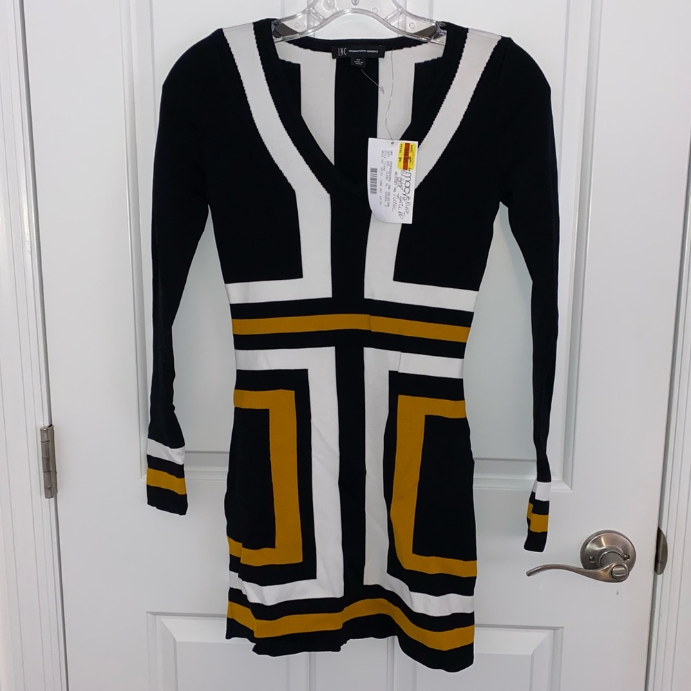 INC patterned petite long sleeve dress